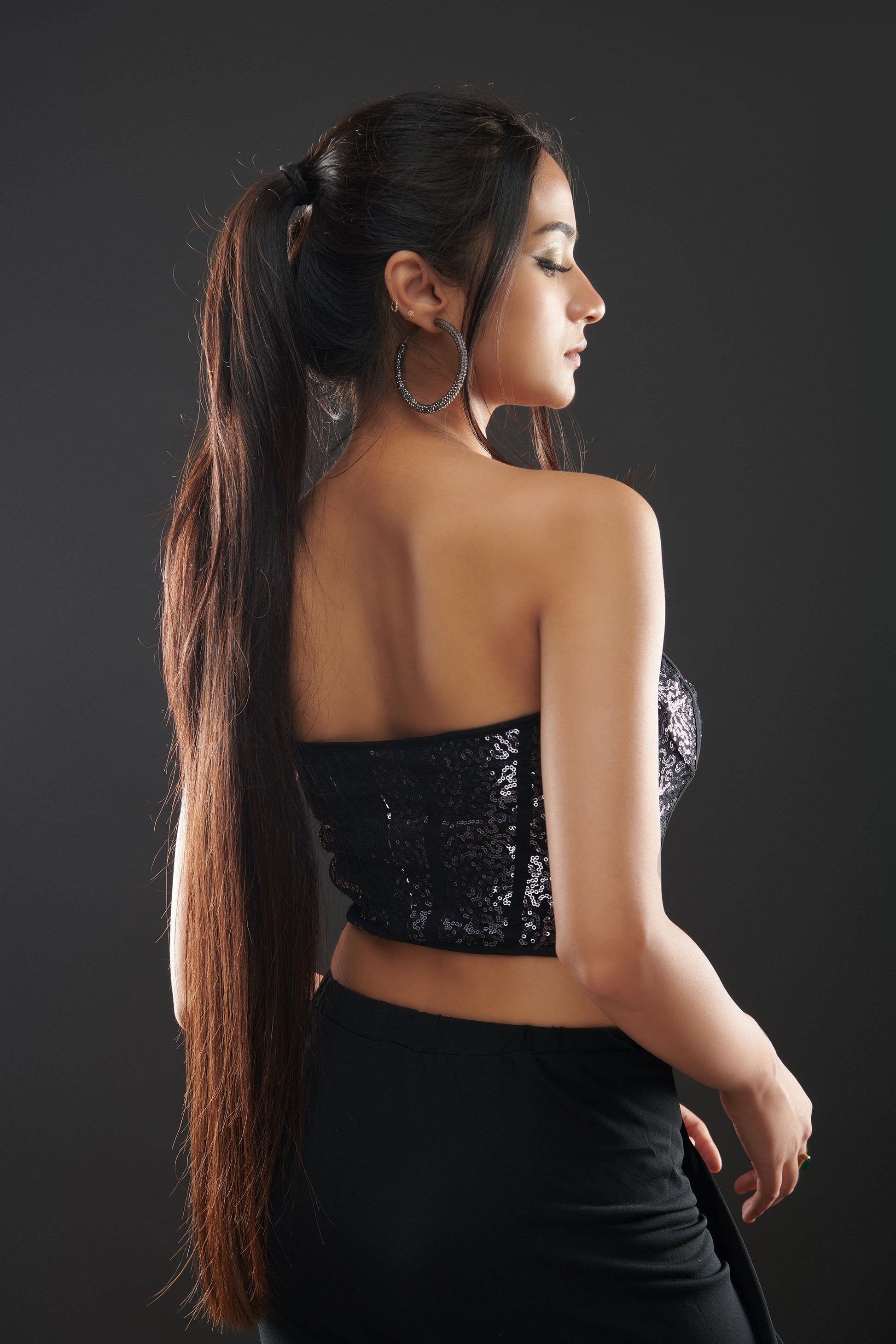 Off-Shouldered Sequin Corset Top