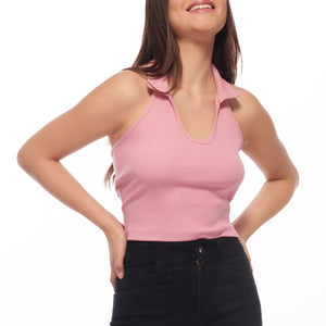 Polo Collar Halter Top
