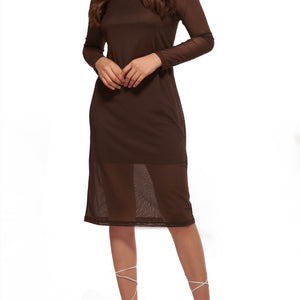 Brown Mesh Layered Midi Dress