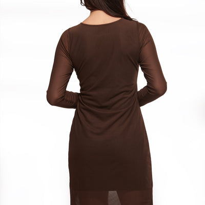 Brown Mesh Layered Midi Dress