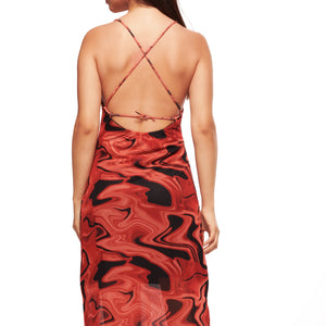 Printed Mesh Layered Midi Dress