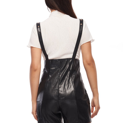 Black Faux Leather Shorts with Suspenders