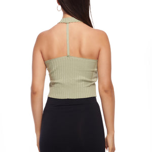 Green Knit Zipper Front  Crop top