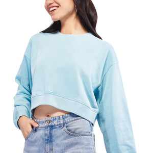 Blue Oversized Crop Sweatshirt