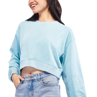 Blue Oversized Crop Sweatshirt