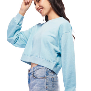 Blue Oversized Crop Sweatshirt