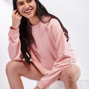 Pink Crop Casual Sweatshirt
