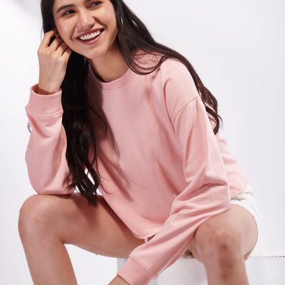 Pink Crop Casual Sweatshirt
