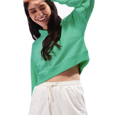 Green Crop Oversized Hoodie