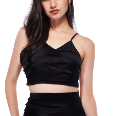 Black Wrap Satin Top