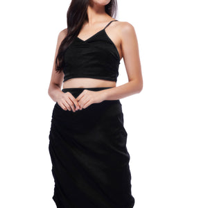 Black Wrap Satin Top