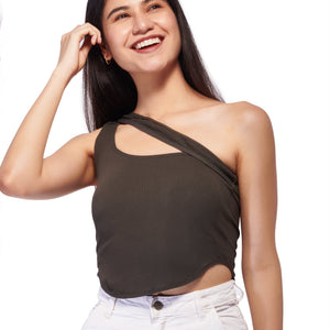 Olive One-shoulder Knit Top