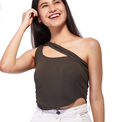 Olive One-shoulder Knit Top