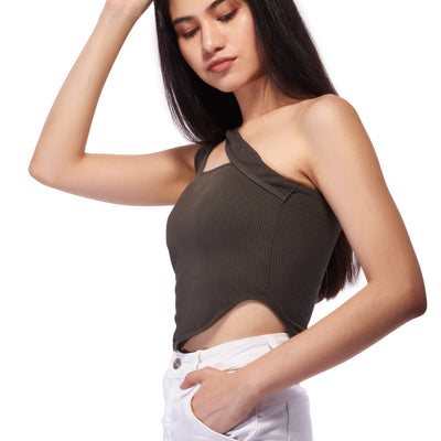 Olive One-shoulder Knit Top