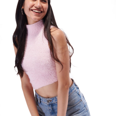 Pink Full Back Cut-out Winter Top