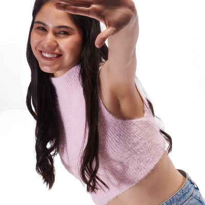 Pink Full Back Cut-out Winter Top