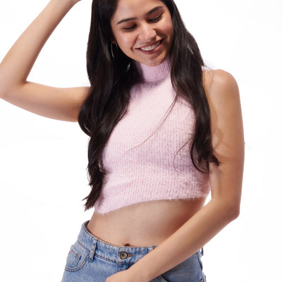 Blue Full Back Cut-out Winter Top
