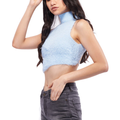 Blue Full Back Cut-out Winter Top