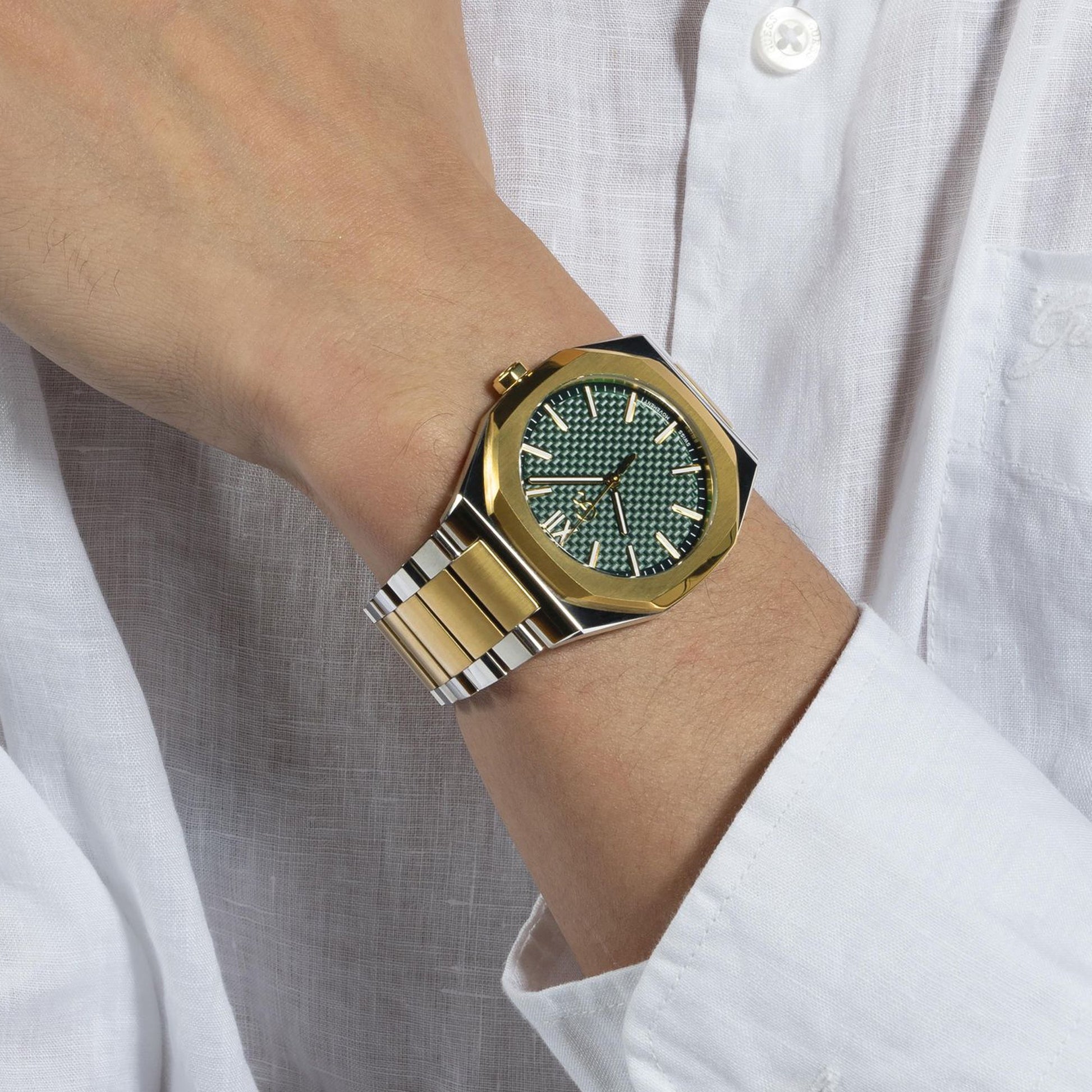 Coussin Sleek Men Quartz Green Dial Analog Stainless Steel Watch Z26002G9MF