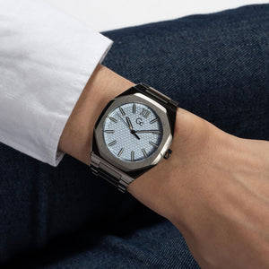 Coussin Sleek Men Quartz Blue Dial Analog Stainless Steel Watch Z26003G7MF