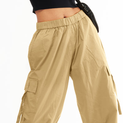 Unisex Khaki Cargo Parachute Pants