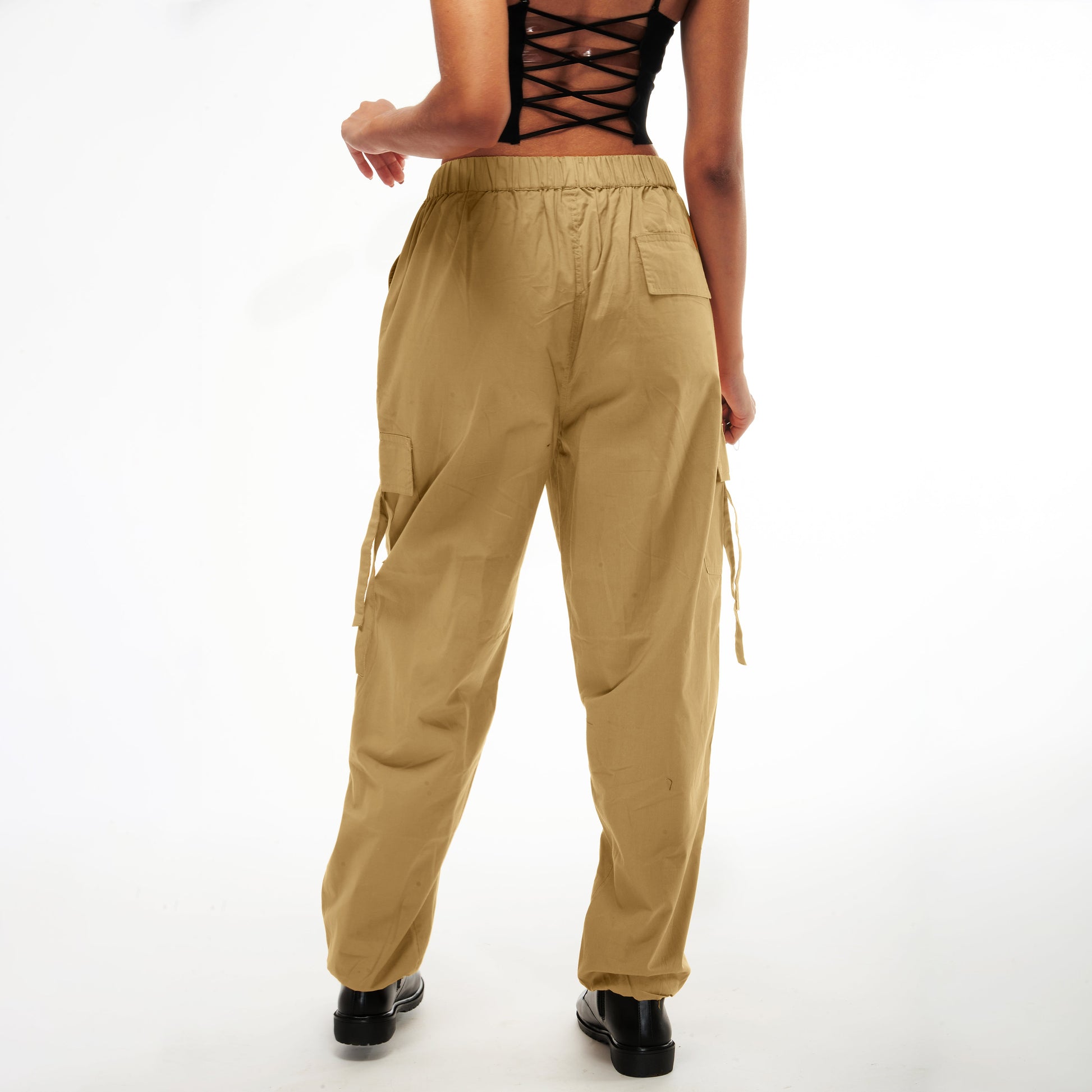 Unisex Khaki Cargo Parachute Pants