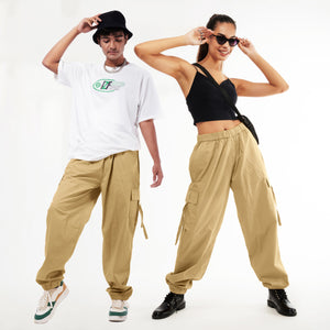 Unisex Khaki Cargo Parachute Pants