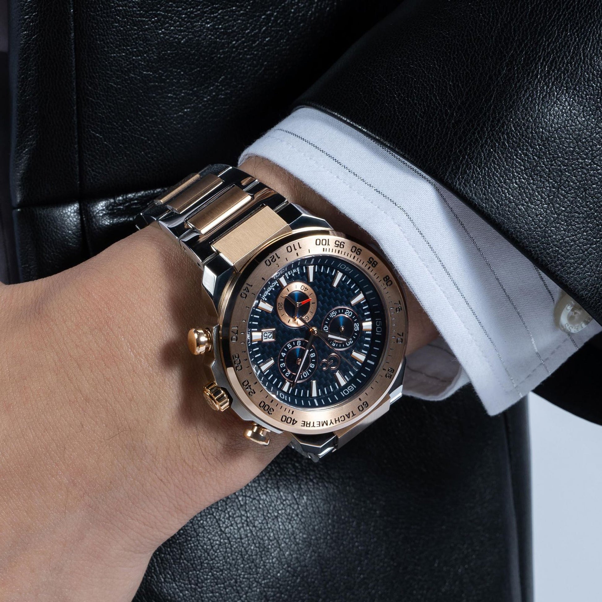 First Class Chrono Men Quartz Blue Dial Chronograph Stainless Steel Watch Z35001G7MF