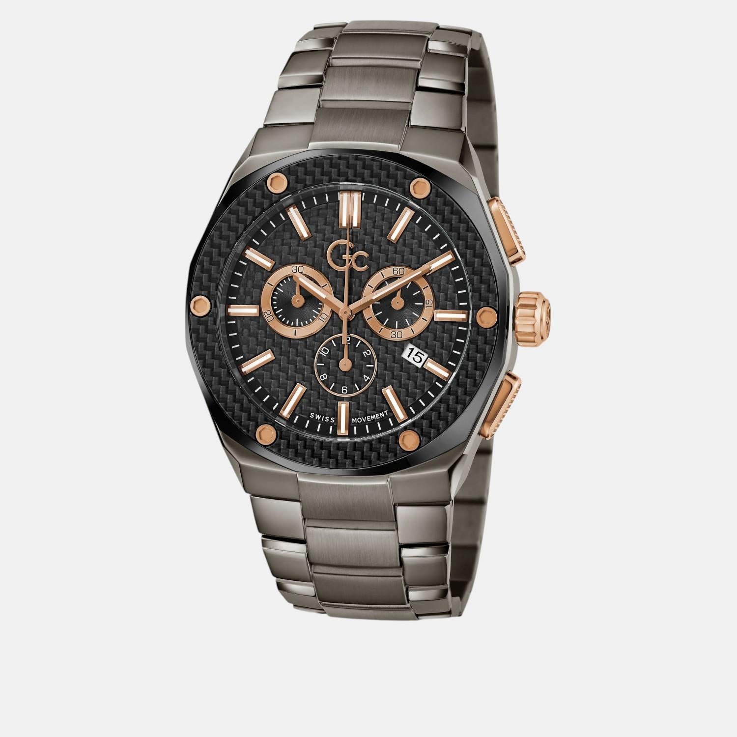 Fiber Men Quartz Black Dial Chronograph Stainless Steel Watch Z37002G2MF