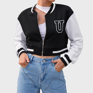 Black Crop-Varsity -Bomber-Jacket