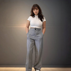 Grey Striped Korean Pants
