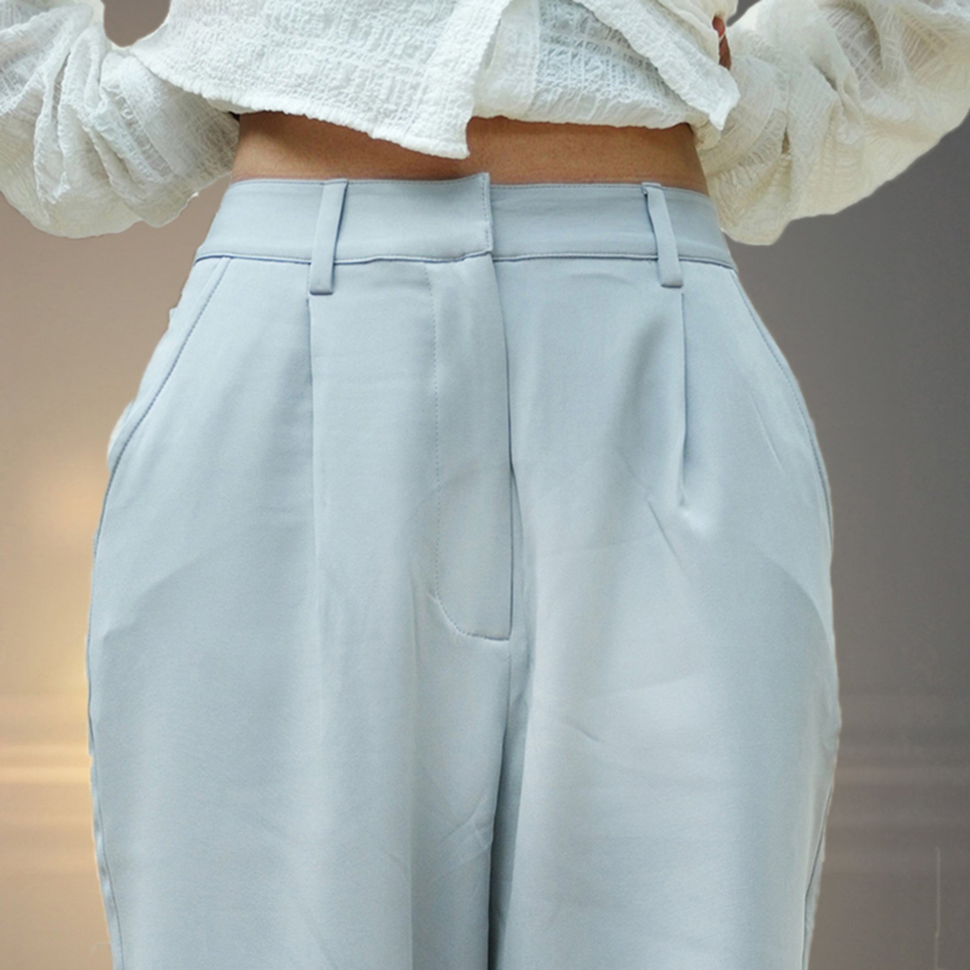 Pleated Korean Baggy Pants for Women - Grey