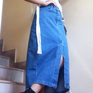Mid-Blue Denim Midi Skirt