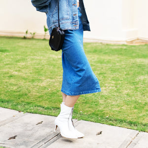 Mid-Blue Denim Midi Skirt