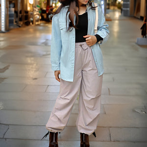 Blue Oversized faux-Leather Jacket