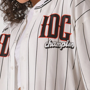 White Striped Baseball Shirt for Women