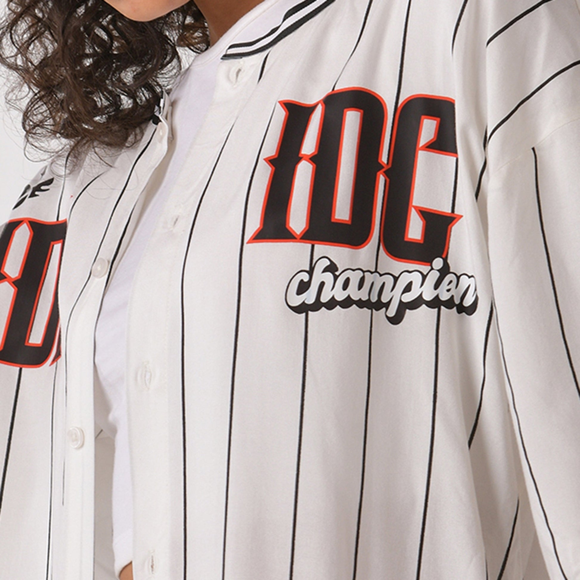 White Striped Baseball Shirt for Women