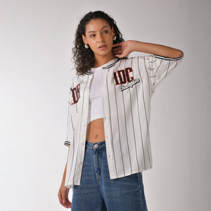 White Striped Baseball Shirt for Women