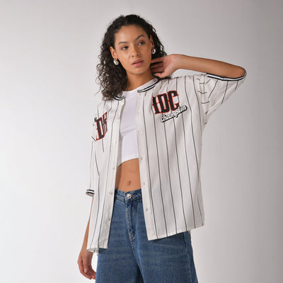 White Striped Baseball Shirt for Women