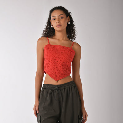 White strappy scarf top with embroidery