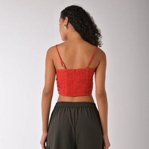 Red strappy scarf top with embroidery