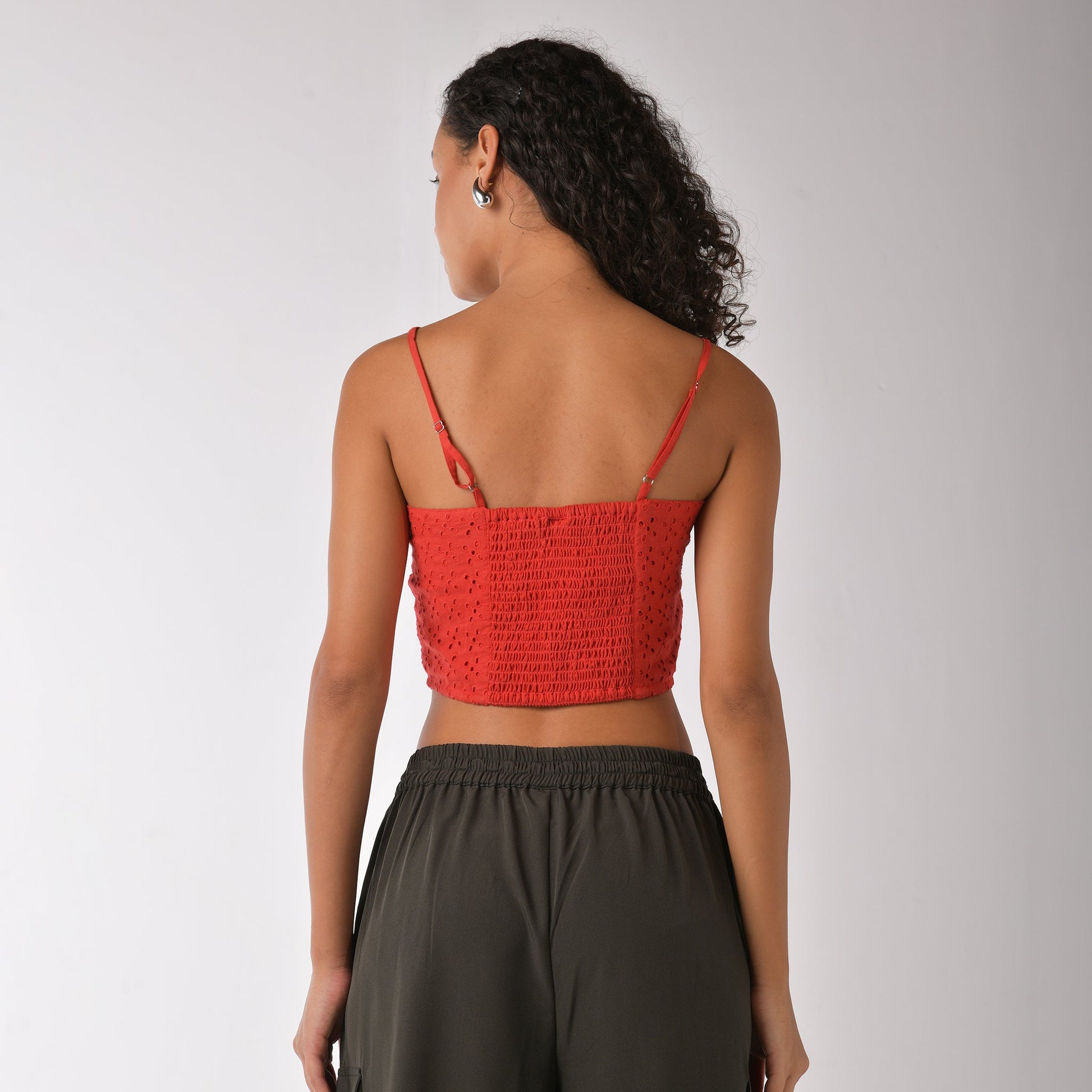 Red strappy scarf top with embroidery