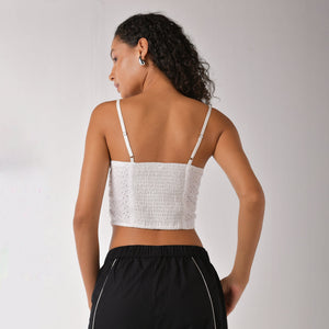 White strappy scarf top with embroidery