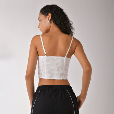 White strappy scarf top with embroidery