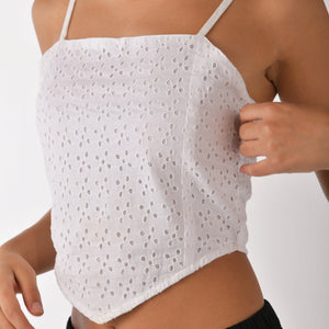 White strappy scarf top with embroidery