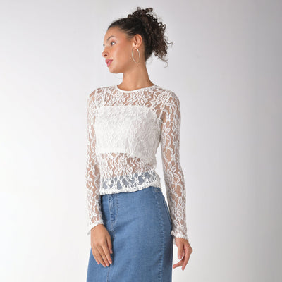 Black sheer lace top with matching camisole