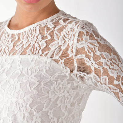 White full sleeve lace top with matching crop camisole