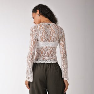 Black lace cardigan top with romantic bell sleeves