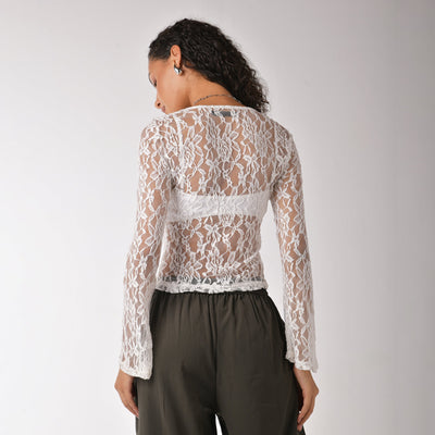 Black lace cardigan top with romantic bell sleeves