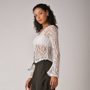 Black lace cardigan top with romantic bell sleeves